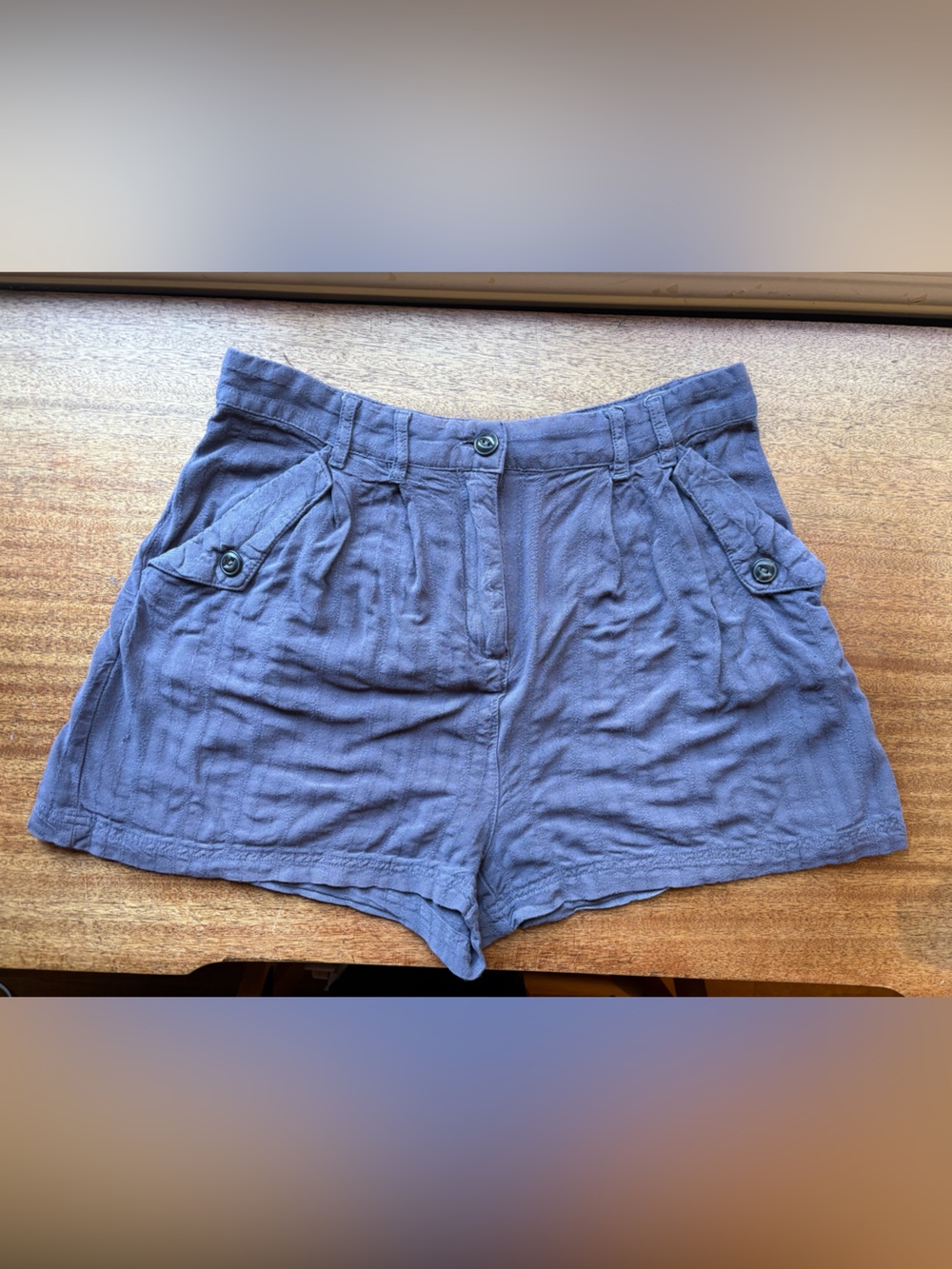 Kimchi Blue Slate Blue High-Waist Button Shorts